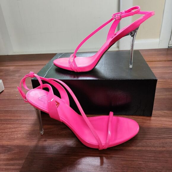 New AAJ By Aminah Zayn Pink Lucite Heel Dress Sandals 9.5 NWOB - Picture 2 of 9